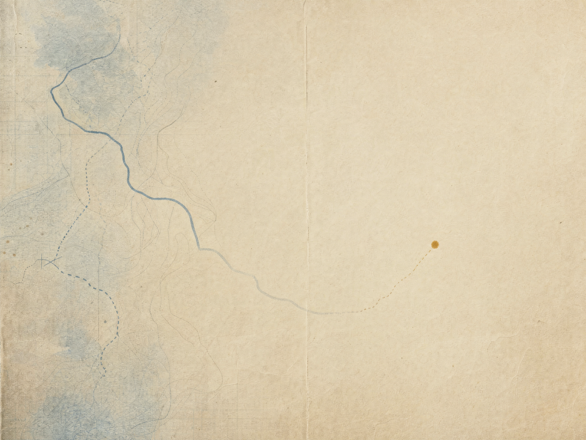Quiet closing plate with a blue route and a dotted detour ending at an amber point